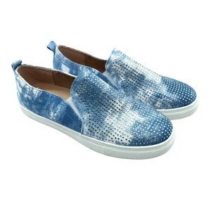 Nicole Miller Slip On Sneakers Blue White 9 New Nwt Women's Embellished